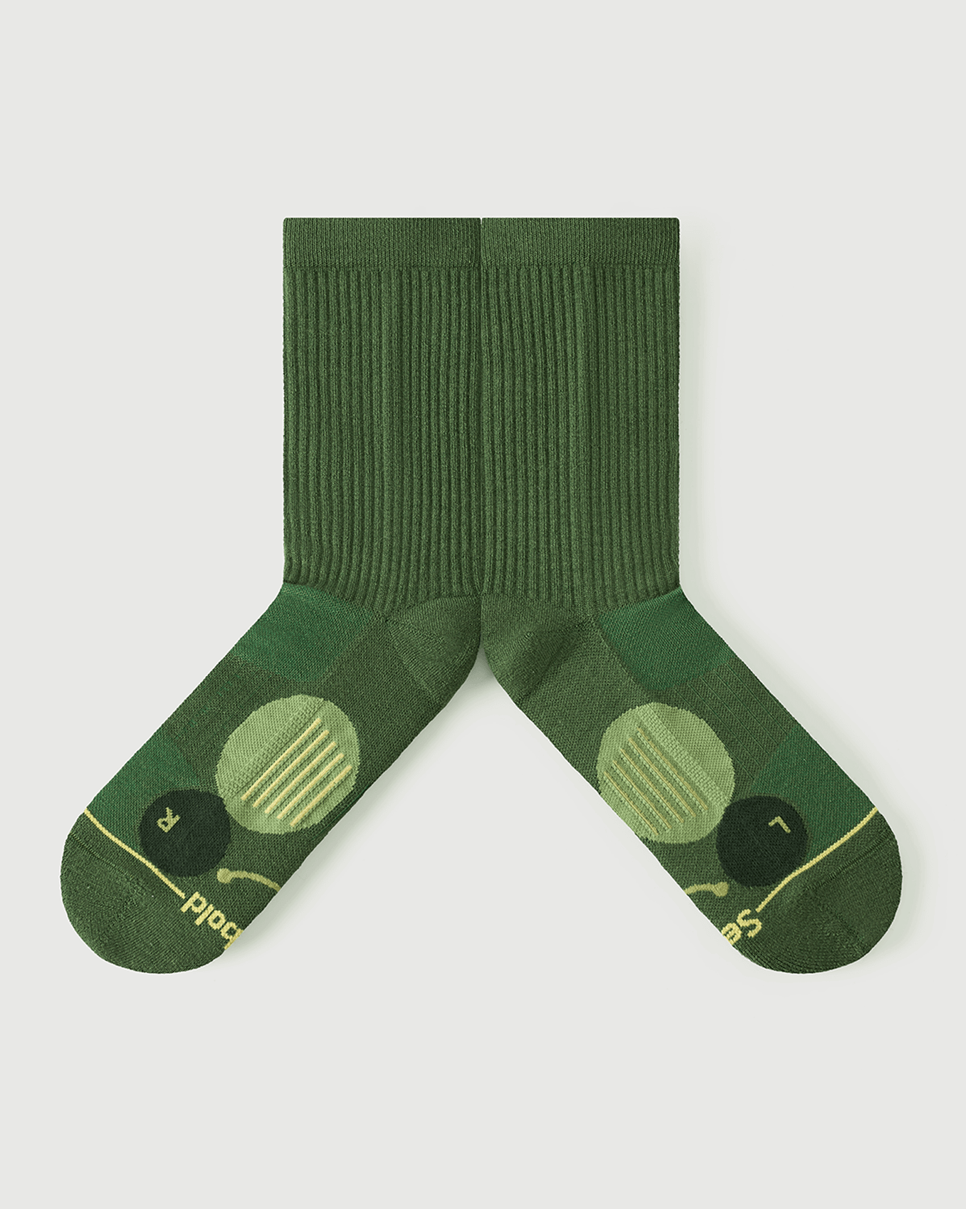 Flat lay detail of Starry Pine socks focusing on the inner arch spine and medical-grade arch support for reduced foot fatigue.