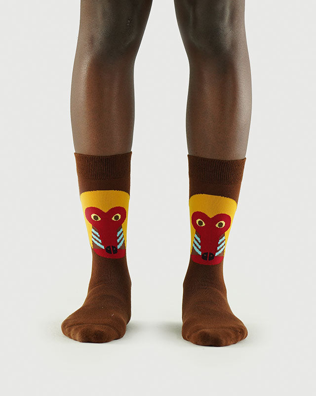SEMIBOLD MASTER BABOON ATHLEISURE CREW SOCKS FRONT SR23010703MB BROWN ONE SIZE