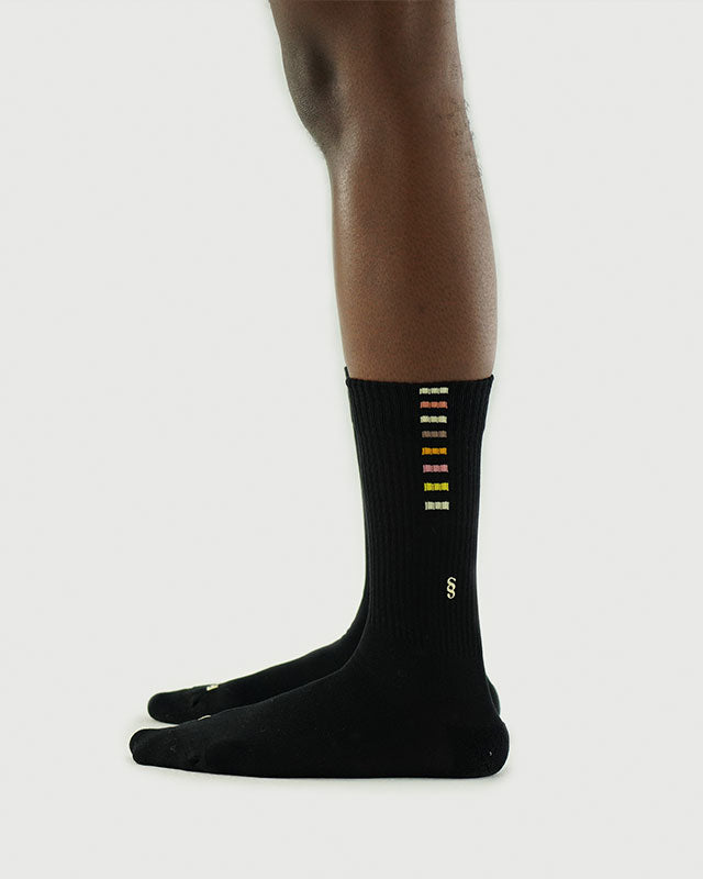SEMIBOLD PIMA COTTON COLOR STRIPE ATHLEISURE CREW SOCKS SIDE SN23010201LDR BLACK S M