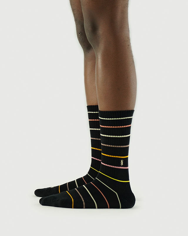 SEMIBOLD PIMA COTTON COLOR STRIPE ATHLEISURE CREW SOCKS SIDE SN23010201SRP BLACK S M
