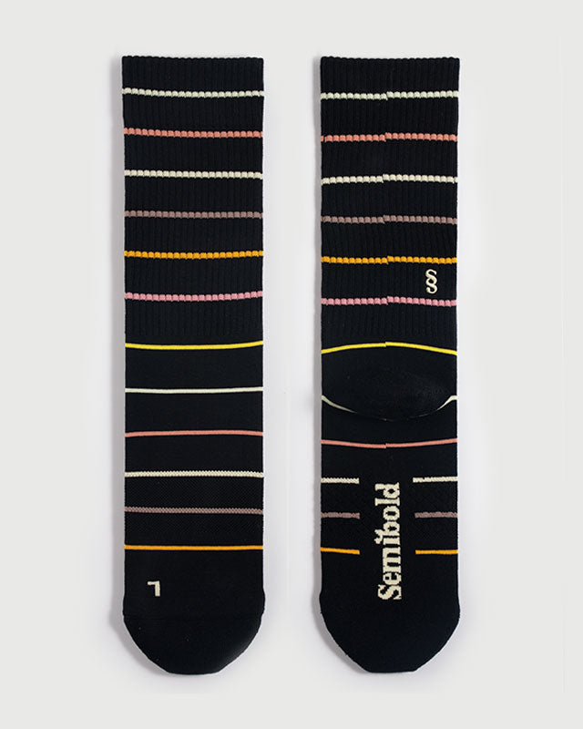 SEMIBOLD PIMA COTTON COLOR STRIPE ATHLEISURE CREW SOCKS TILED SN23010201SRP BLACK S M