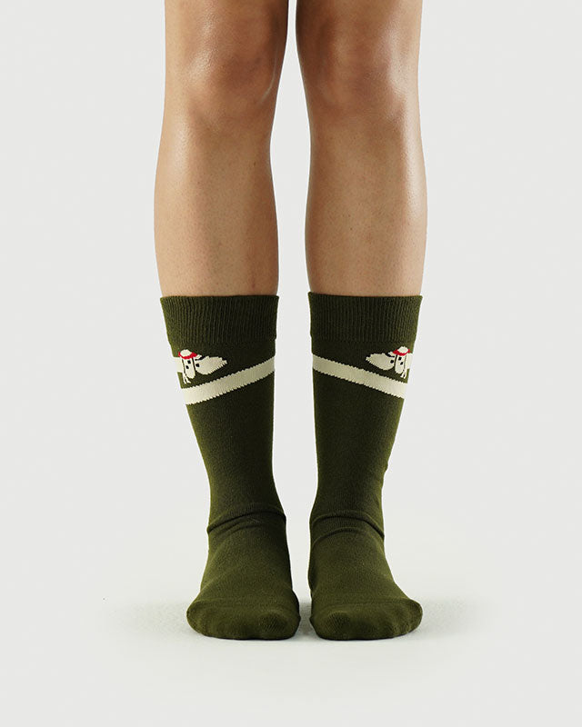 SEMIBOLD PUPPY HUG ATHLEISURE CREW SOCKS FRONT SN23010703PH GREEN ONE SIZE