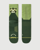 Flat lay of Semibold Crafty Otter green Merino socks, showing the two-tone green design.