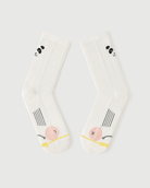 Internal flat lay of white Naughty Panda socks showcasing the arch spine and supportive fit.