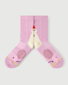 Detailed flat lay of pink Sakura Snowman socks showcasing the inner arch support structure.