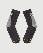 Flat lay view of the lateral side of Scrubby Raccoon grey Merino wool socks.