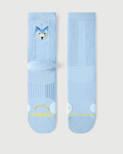 A pair of Semibold Silent Wold Blue Merino wool socks displayed flat showing front and back views.