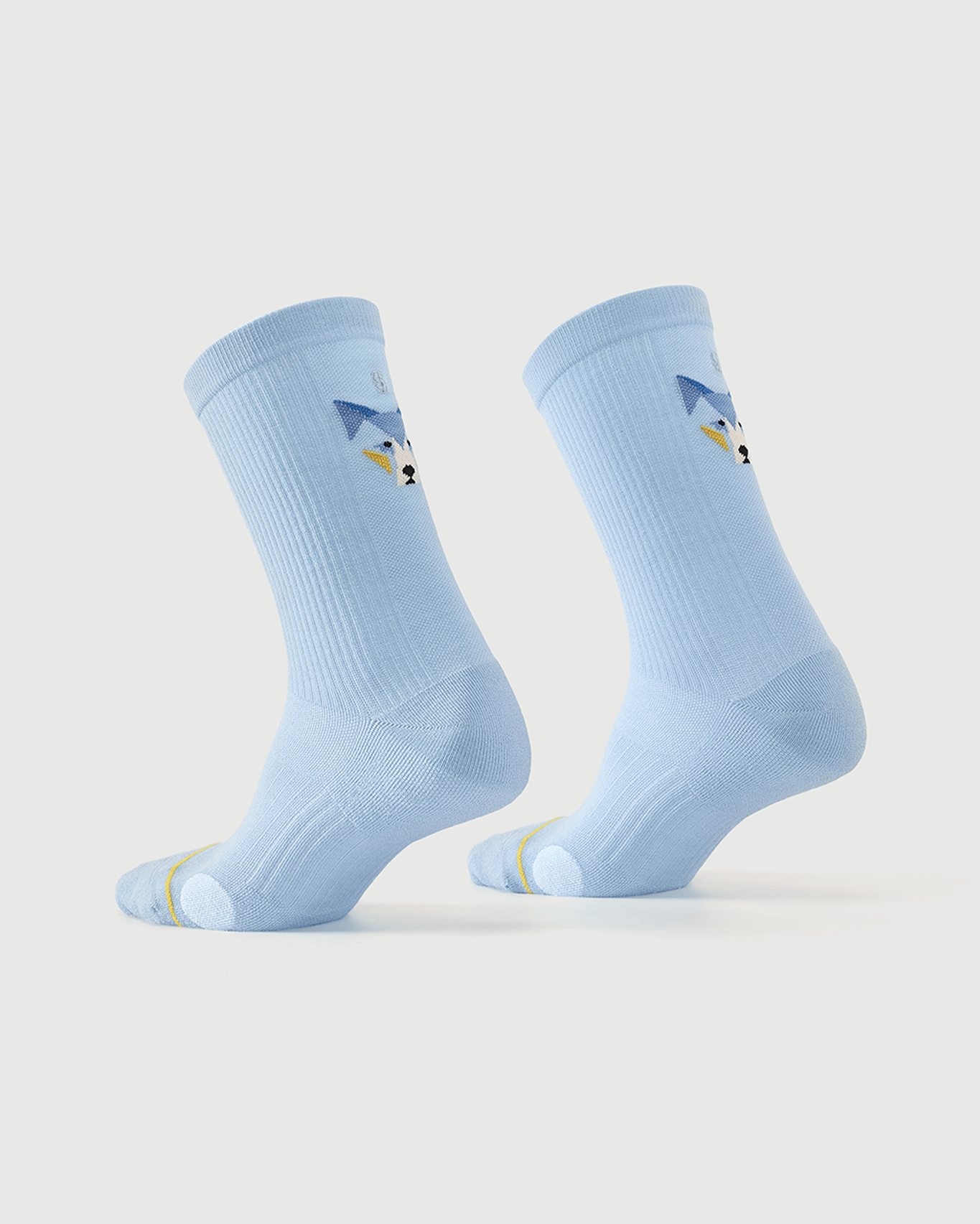 Detail shot of Silent Wolf blue socks focusing on the inner arch spine and medical-grade support.