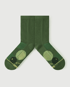 Flat lay detail of Starry Pine socks focusing on the inner arch spine and medical-grade arch support for reduced foot fatigue.