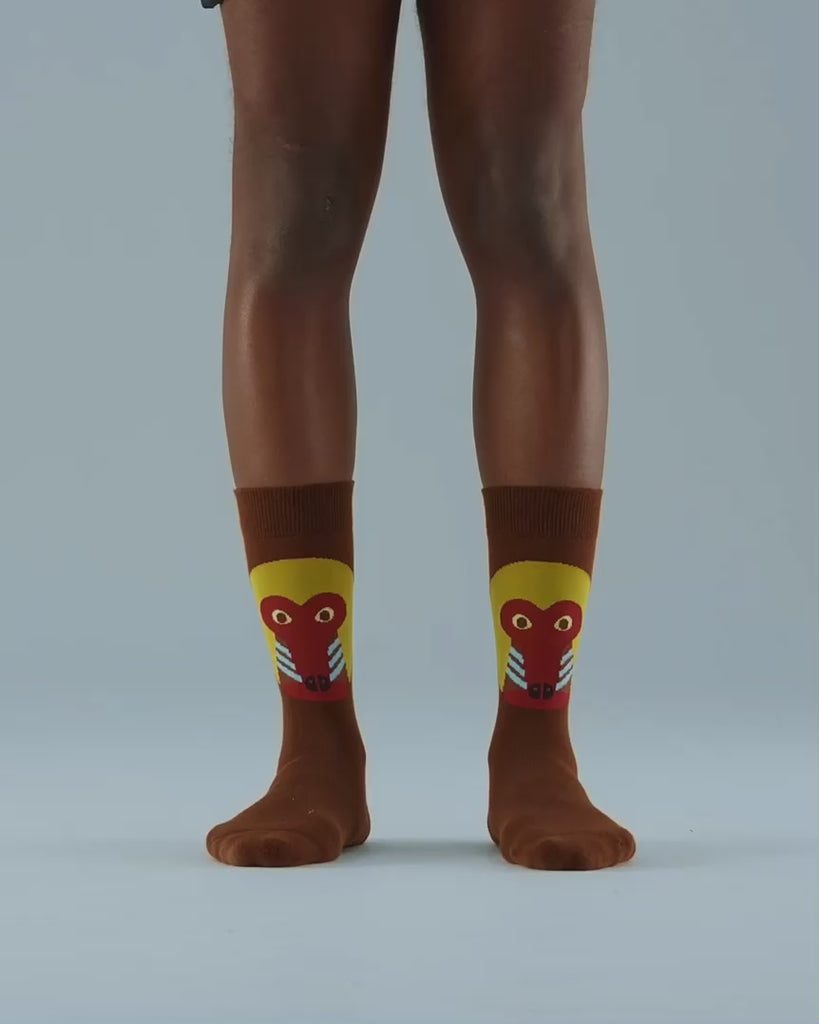 SEMIBOLD MASTER BABOON ATHLEISURE CREW SOCKS VIDEO SR23010703MB BROWN ONE SIZE