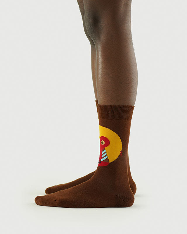 SEMIBOLD MASTER BABOON ATHLEISURE CREW SOCKS SIDE SR23010703MB BROWN ONE SIZE
