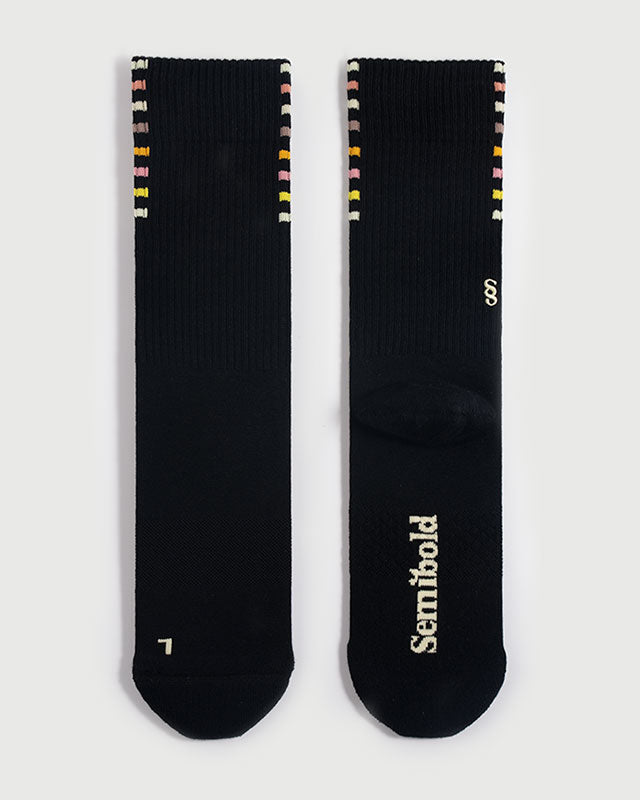 SEMIBOLD PIMA COTTON COLOR STRIPE ATHLEISURE CREW SOCKS TILED SN23010201LDR BLACK S M