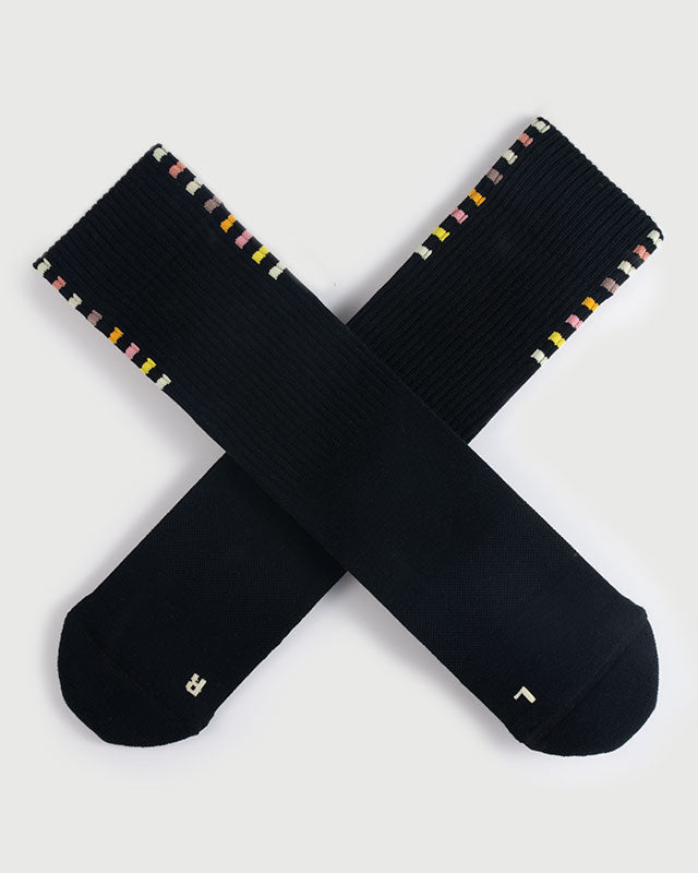 SEMIBOLD PIMA COTTON COLOR STRIPE ATHLEISURE CREW SOCKS SN23010201LDR BLACK S M