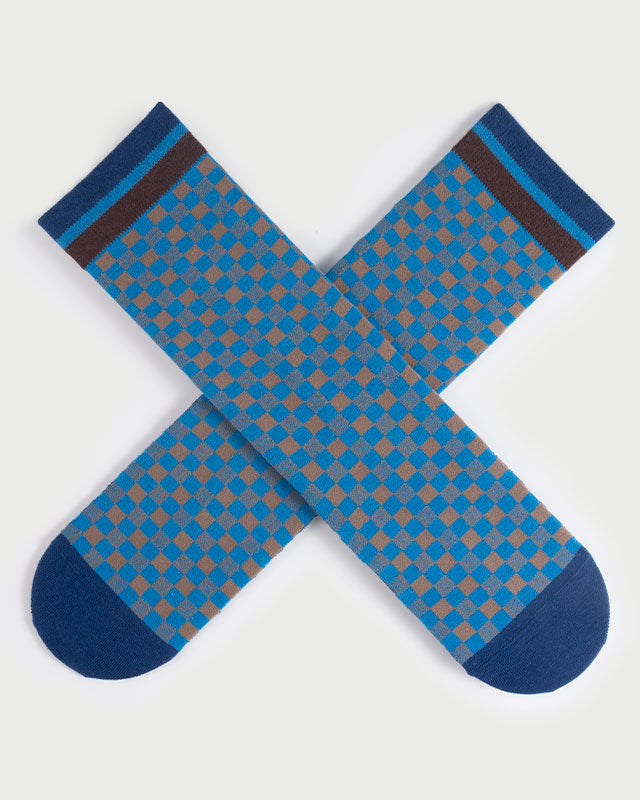 SEMIBOLD PLAID CREW SOCKS SN23010401PLD BLUE S M